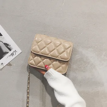 

Solid-color Diamond Small Square Bag Chain Bag Female 2020 New Hundred Tie-down Span Small Bag Ins One Shoulder Bag