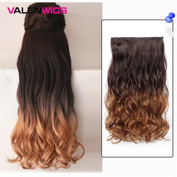 

Valenwigs 22'' Ombre Wig Clip in One Piece Hair Extension Chocolate Brown Blonde Wavy Style Synthetic Fiber Hair Piece For Women