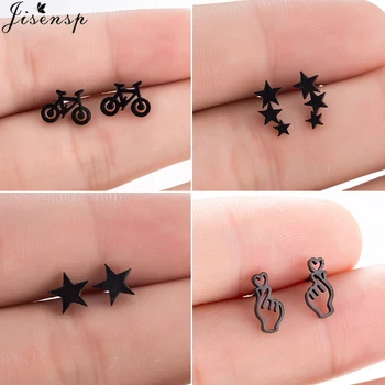 

Jisensp Korean Stainless Steel Geometric Stud Earrings for Women Jewelry Black Earings Small Star Ear Piercing Pendients 2020