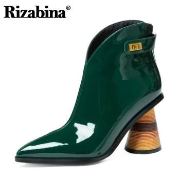 

Rizabina Real Leather Women Ankle Boots High Heel Metal Decoration Shoes Pointed Toe Warm Boots Fashion Footwear Size 34-39