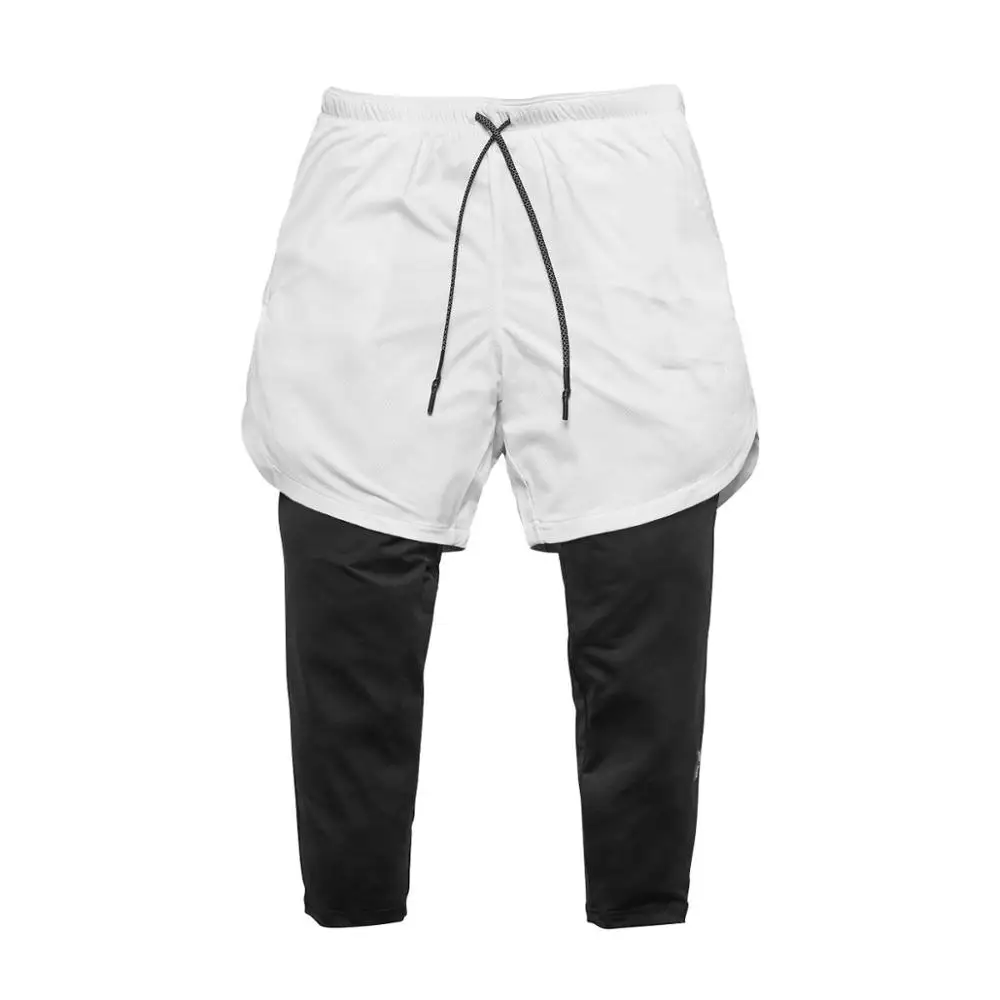 Летние новые мужские обтягивающие спортивные брюки с карманами на молнии модные бегуны быстросохнущая спортивная одежда повседневные брюки для фитнеса бодибилдинга 3xl - Цвет: White