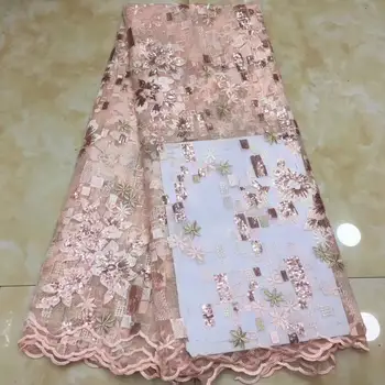 

(5yards/pc) high quality African French net lace fabric peach tulle lace fabric with delicate embroidery and sequins FZZ681