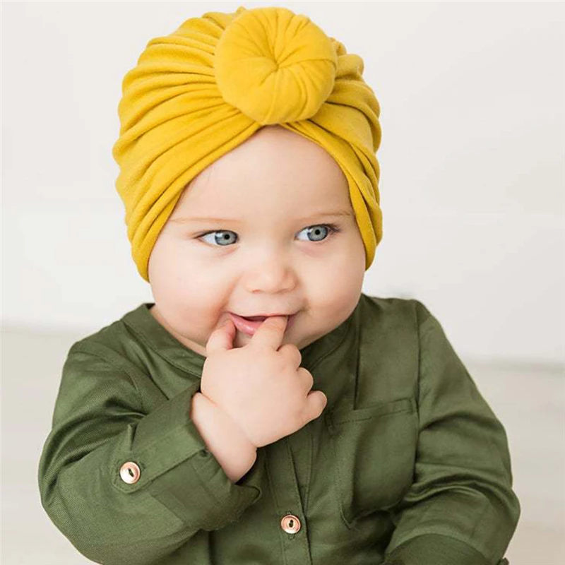 Baby Turban Hat With Bow Children Hats Blend Newborn Beanie Top Knot