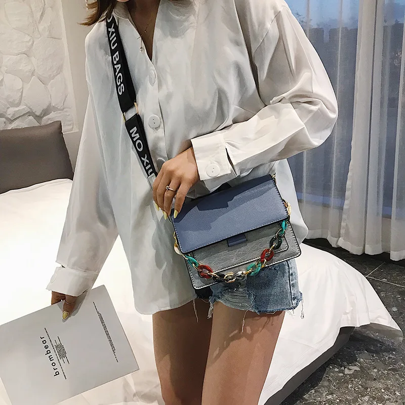 

Contrast Color Shell Chain Non-mainstream Sense of Design Bag WOMEN'S Bag Summer on New Style 2019 Chain Bag Shoulder Bag