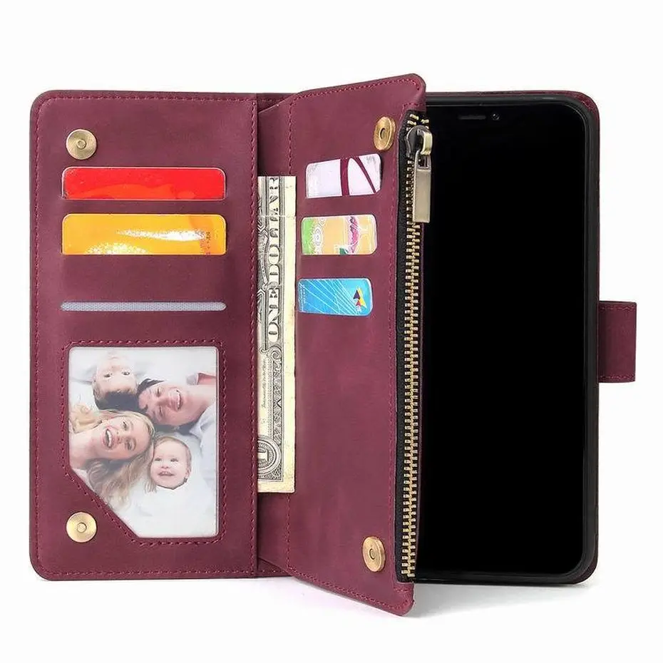 Bolsa com Zíper Case de Couro do Telefone Móvel para o Iphone Suporte do Telefone Pinzheng Multi-função Case Protetor Carteira Flip x 11 12 16 Pinzheng saco com zíper multi-função caso de