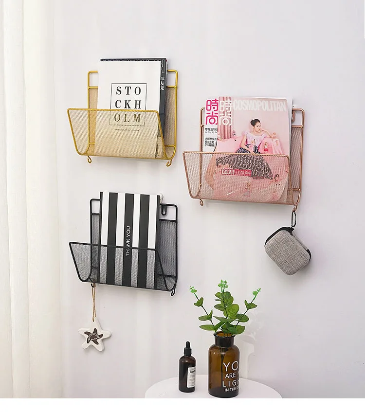 Nordic Style Simple Wall Storage Rack Living Room Bedroom Wrought Iron Wall Storage Rack Newspaper Column Wall Decoration Frame