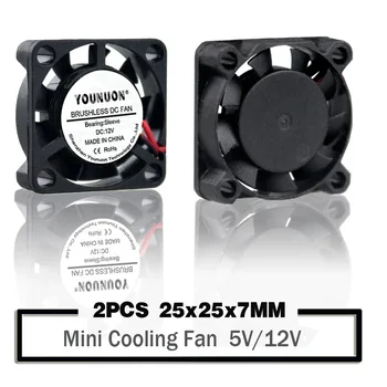 

2Pcs YOUNUON 25mm 5V 12V Cooling Fan 25mmx25mmx7mm DC Brushless Mini Cooler Fan 2507 25x7mm Cooling Radiator Heatsinks Fan