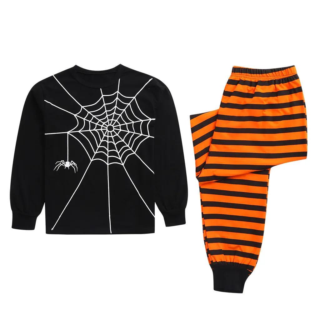 Новинка; модные одинаковые комплекты для семьи; мужские Семейные комплекты; пижамы с пауком на Хэллоуин; комплект со штанами; одежда для сна; Прямая