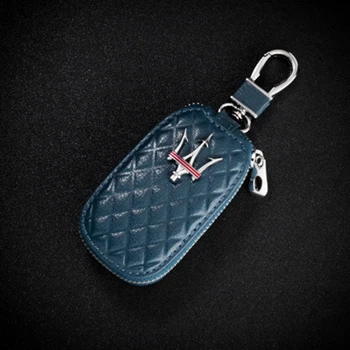 

1PCS Leather Car Key case Cover Car Square Zipper Case With Logo For Maserati keychain Ghibli Levante Quattroporte