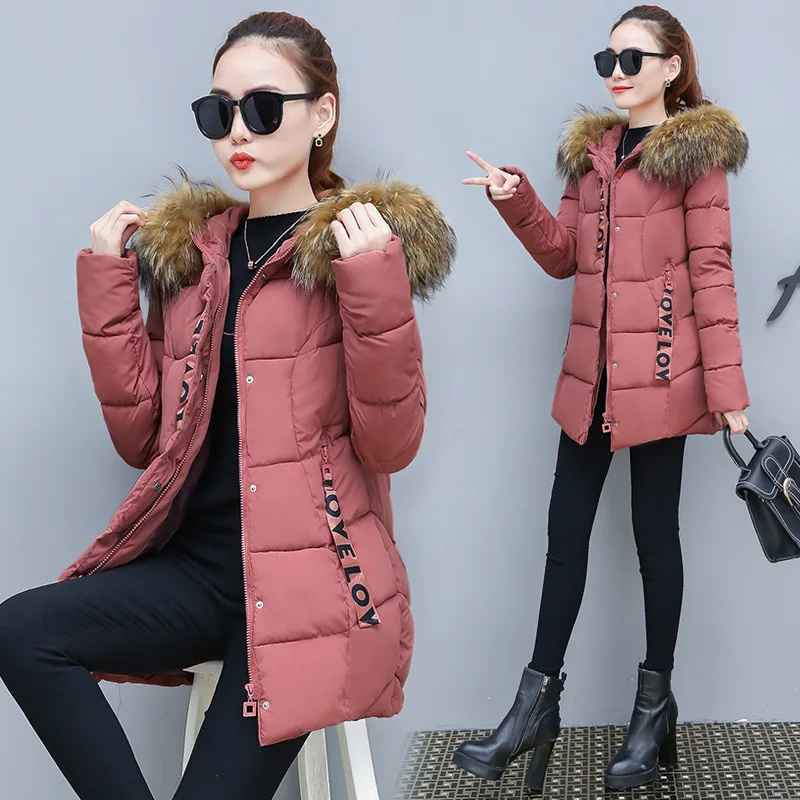 

Figure rong zhong Long Cotton-padded Clothes Women's Korean-style Fashion WOMEN'S Wadded Jacket Fur Collar Hooded Warm Cotton-pa