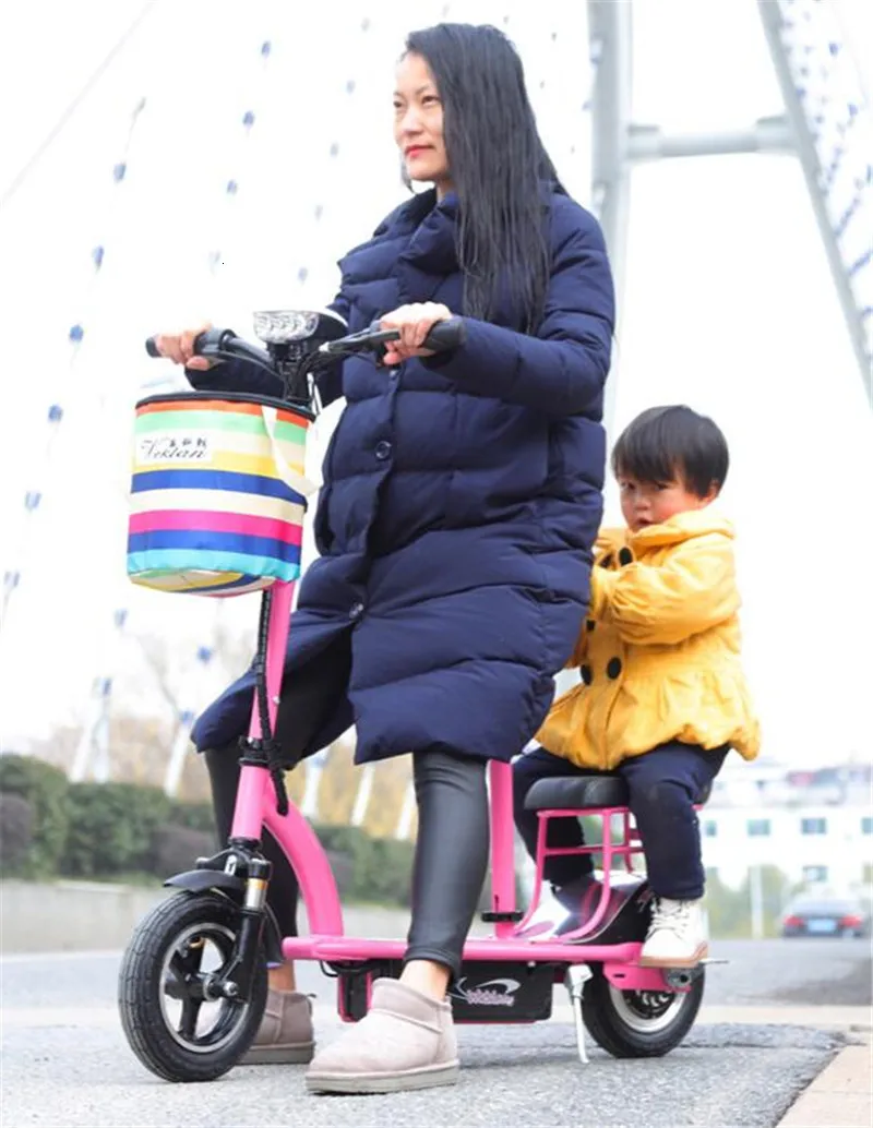 Мини электрический велосипед, два колеса, электрические скутеры, 10 дюймов, один мотор, 350 Вт, 36 В, складной электрический скутер, розовый, для женщин