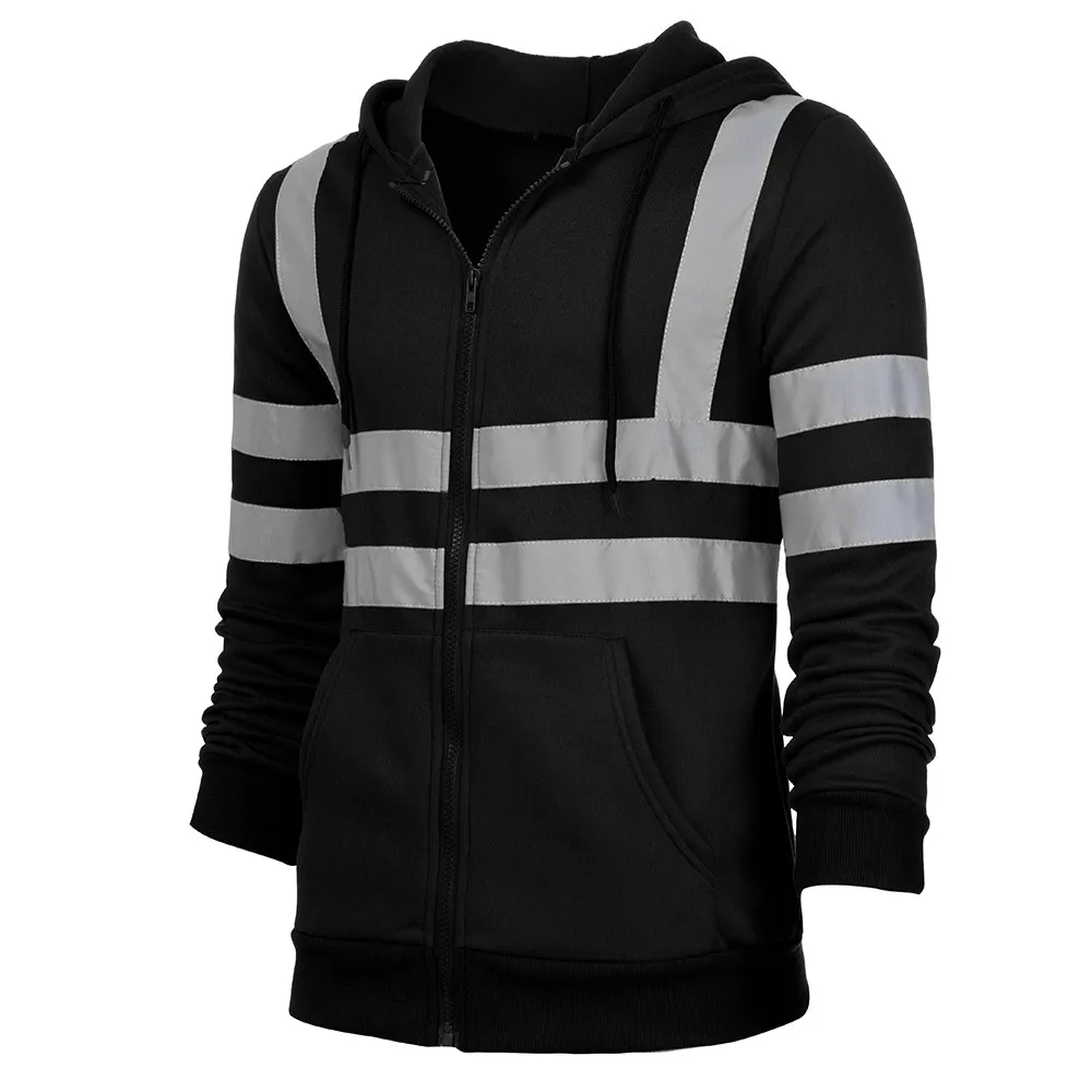 Мужские куртки для велоспорта, Мужской пуловер с высокой видимостью для работы на дороге, толстовка с капюшоном и длинным рукавом, топы, блузка, спортивная куртка для бега
