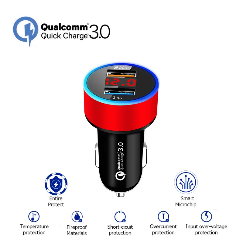 QC3.0 + 2.4A 3.1A Быстрая зарядка 3 0 Автомобильное зарядное устройство светодиодный
