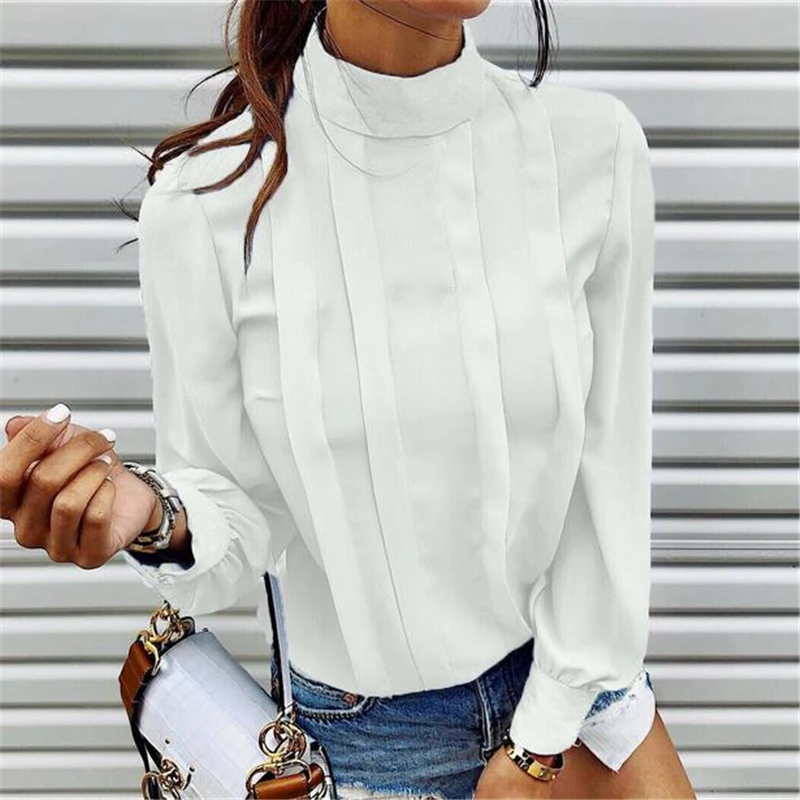 Женские топы и блузки офисные женские белые рубашки осенние элегантные блузки винтажные плиссированные топы с длинными рукавами женская одежда