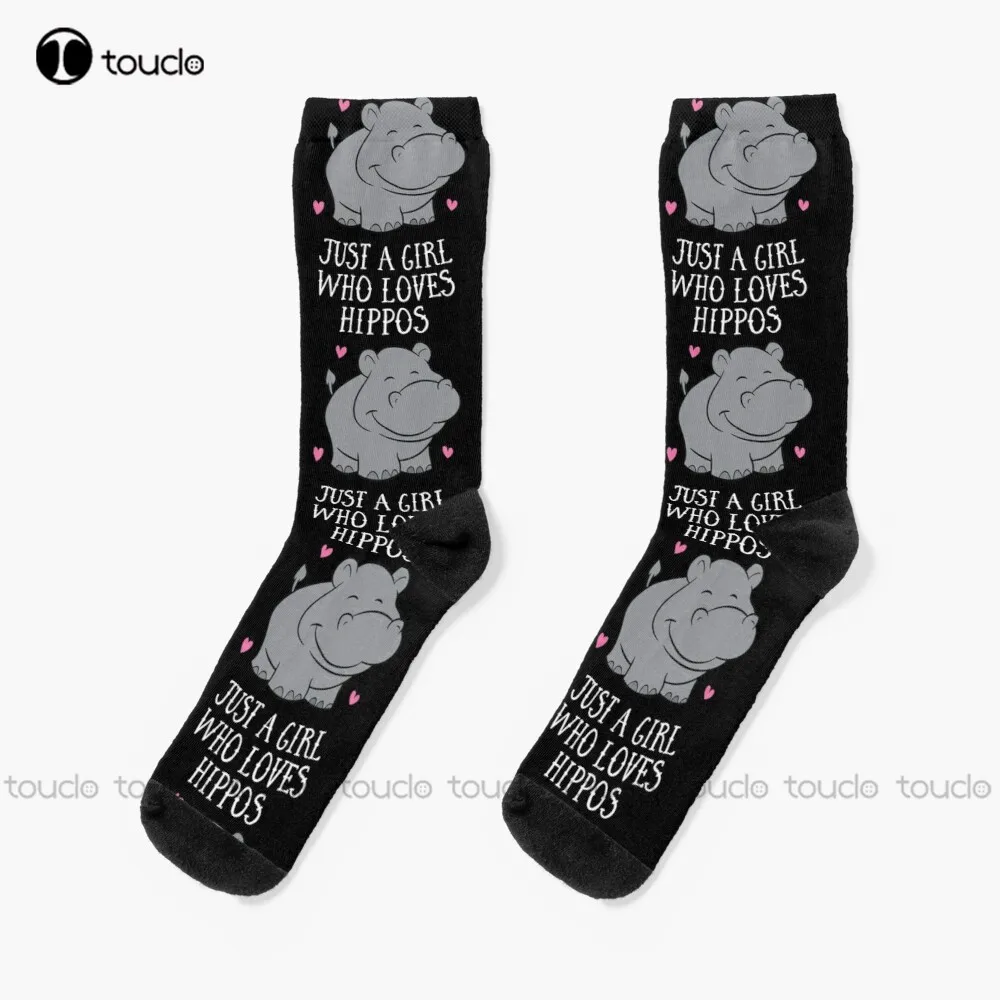 

Just A Girl Who Loves Hippos Hippopotamus Socks Womens Running Socks Personalized Custom Unisex Adult Teen Youth Socks Gift