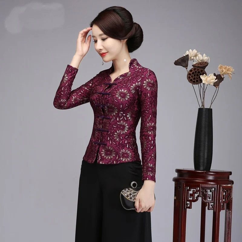 Традиционная китайская одежда для женщин Cheongsam Топ воротник-стойка Женские топы и блузки Восточная китайская одежда TA2085