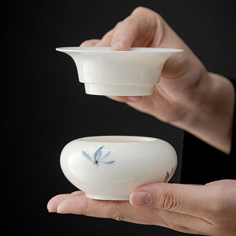 Hand Painted Butterfly Orchid Ceramic Tea Infuser Tea Maker Loose Leaf Spice Filter KungFu Strainer Ceremony Teaware