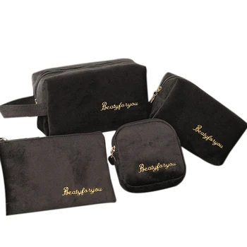 

4Pcs/Set Cosmetic Bag Business Makeup Case Women Travel Make Up Zipper Organizer Storage Pouch Toiletry Wash Bath Kit(Black)
