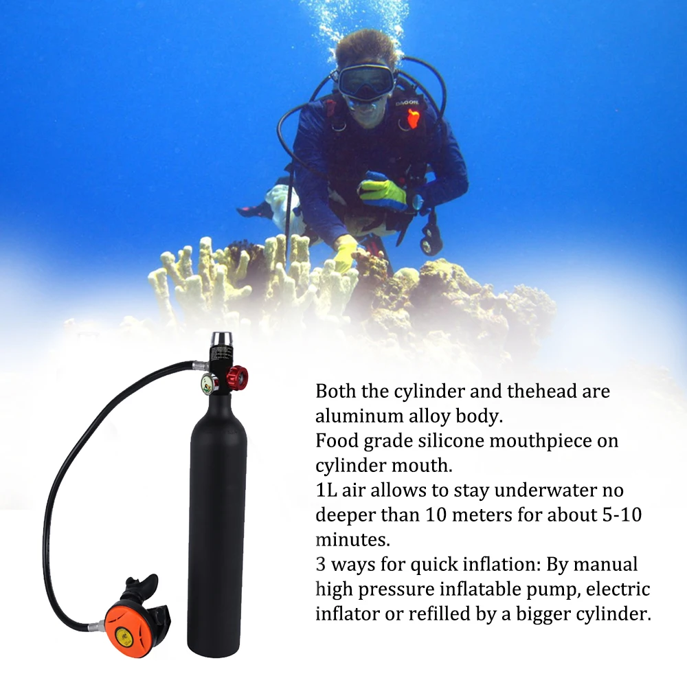 1Л аквалангированный кислородный баллон для дайвинга воздушный резервуар регулятор для дайвинга респиратор с манометром для подводного