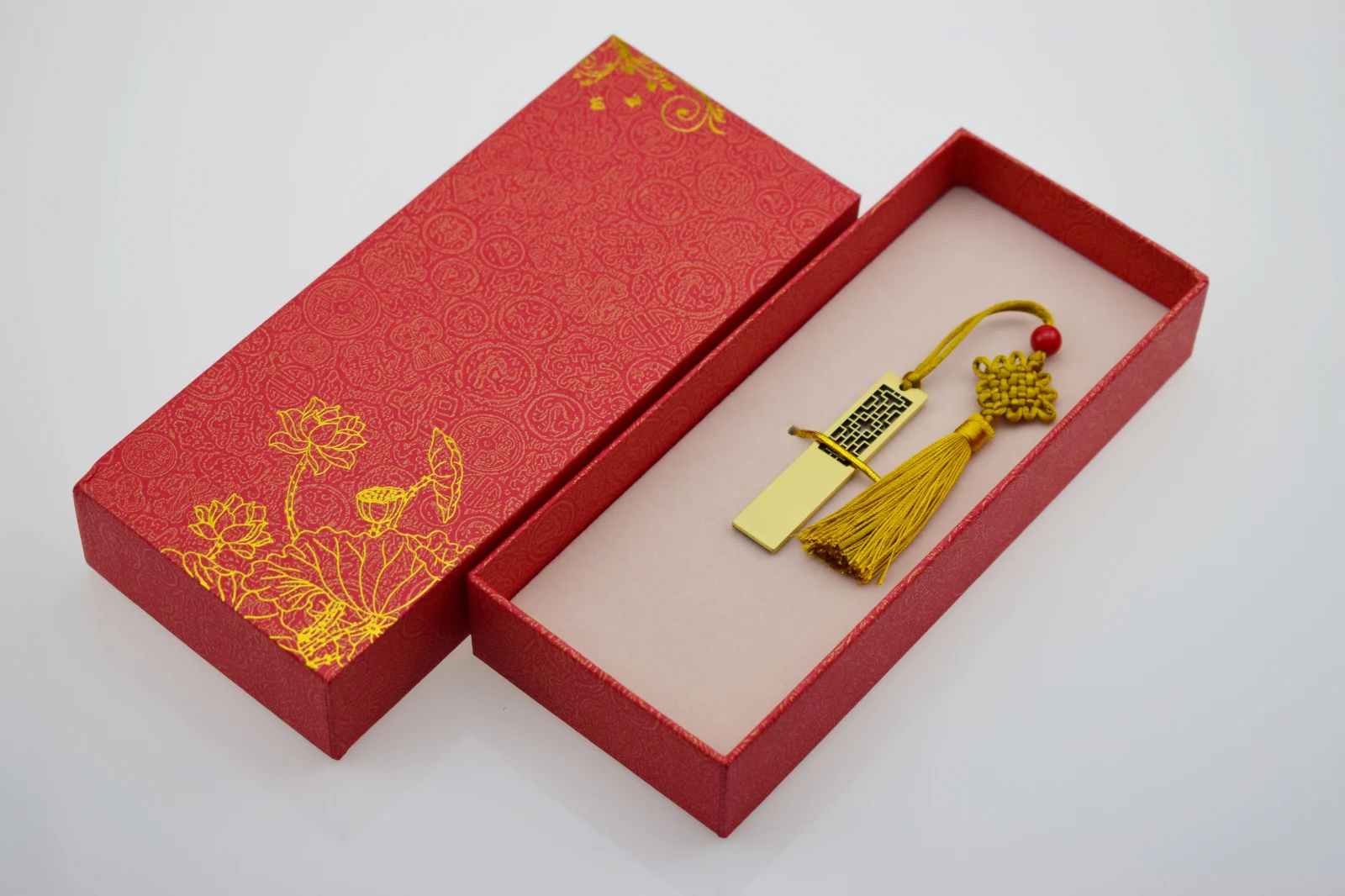 Китайский дизайн оконного узора usb флеш-накопитель металлическая ручка-накопитель Модный китайский узел дизайн флешки 16G 32G 64G 128G подарок usb - Цвет: Gold(With box)