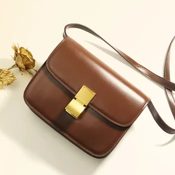 

2020 new leather women's bag small square bags cowhide women's bag Single Shoulder Messenger Bag