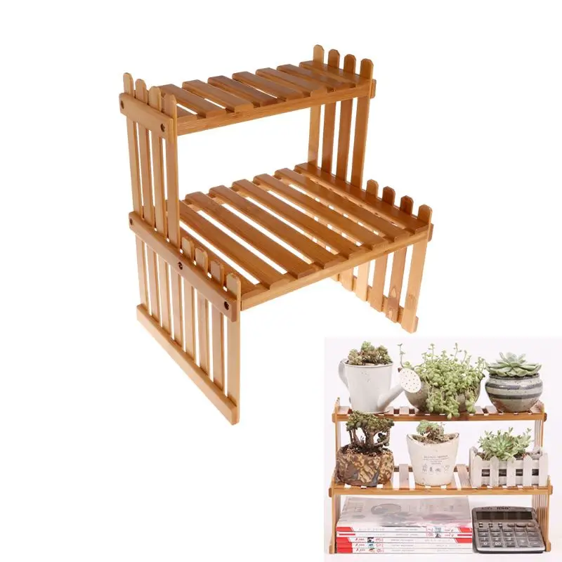 Mini Desktop Nan Bamboo Flower Stand Indoor Office Window Sill Multi-layer Shelf Decoration Balcony Potted Plant Stand