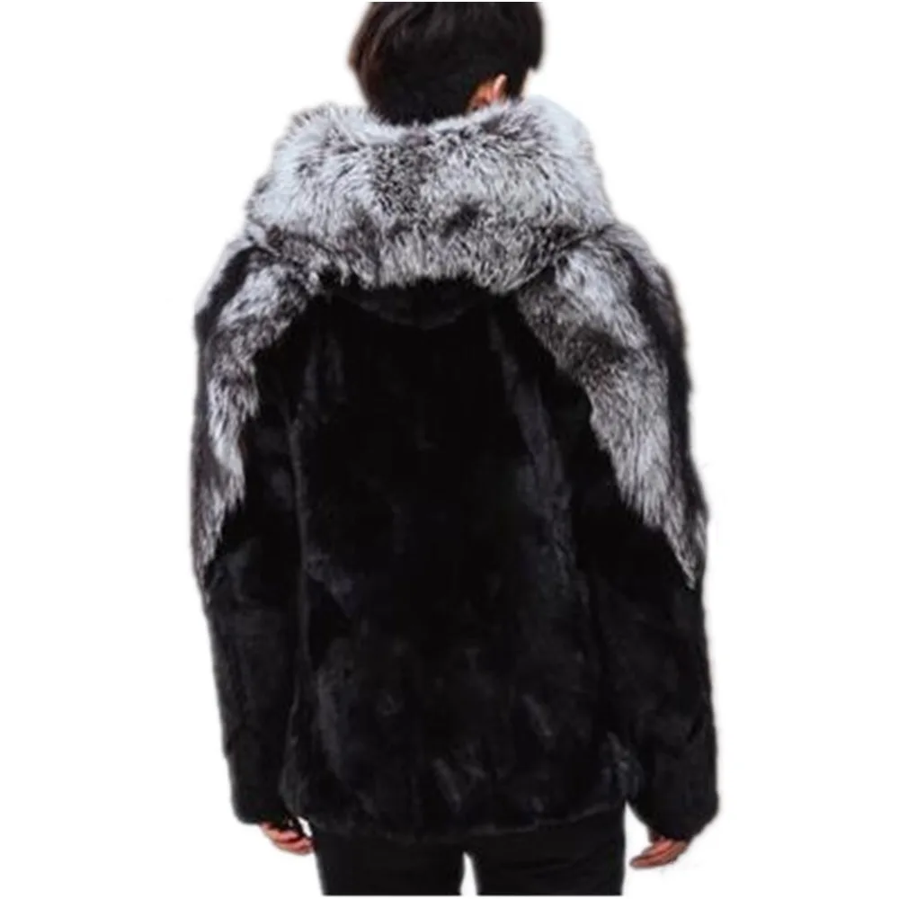 Роскошное зимнее Мужское пальто из искусственного меха с капюшоном размера 6XL, теплая Толстая куртка из лисьего меха с длинным рукавом, шуба, верхняя одежда, повседневная парка, пальто