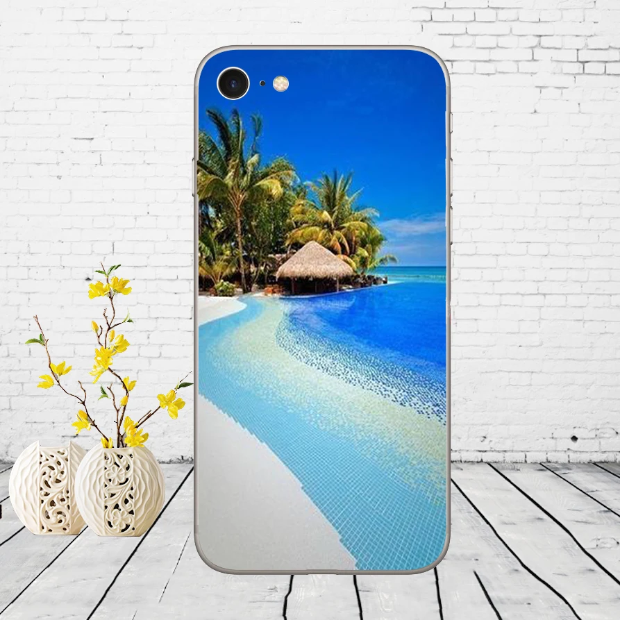 235DD Летняя Пляжная сцена на закате на море пальмы Мягкий силиконовый чехол для iPhone 5 5S SE 6 6s 8 plus 7 7 Plus X XS SR MAX