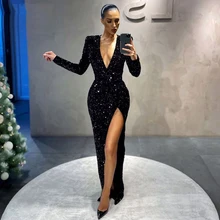 Yipeisha – robe longue de bal à paillettes, sans bretelles, tenue de spectacle, sirène, Sexy, grande taille 