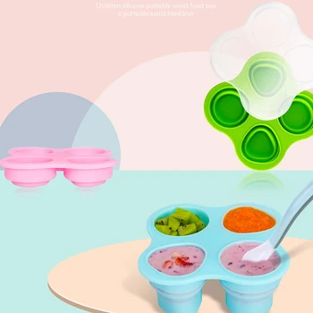 

Brand New 4 Colors Multifunctional Silicone Food Molds Reusable Storage Container Baby Children Food Tray Set With Spoon