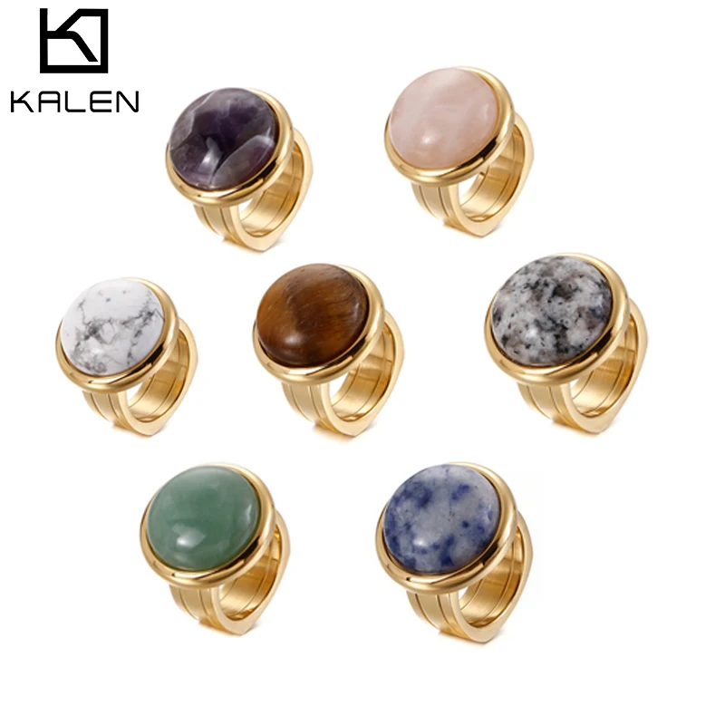 

KALEN New Big Marble Color Stone Rings For Women Gold/Silver Stainless Steel Anillos Elegant Mujer Wedding Bands Party Jewelry