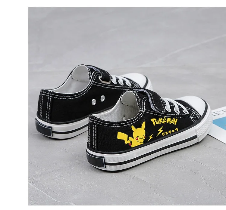 Pokemon Pikachu Children's high-top luminous Canvas Shoes Anime Print Low cut Canvas Casual Shoes Cartoon Cosplay Shoes Non-slip straight leg jeans