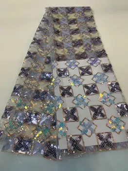 

High Quality Lace Sequin Fabric silver Tulle Lace 3D Flowers Mesh Lace For Woman Wedding Dress FFJ716