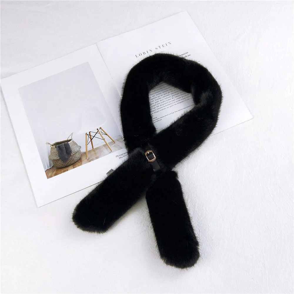 

2019 New Winter Solid Color Black Soft Thick Faux Fur Collar Scarf Ladies Neck Warmers Scarfs for Women Bufandas Invierno Mujer