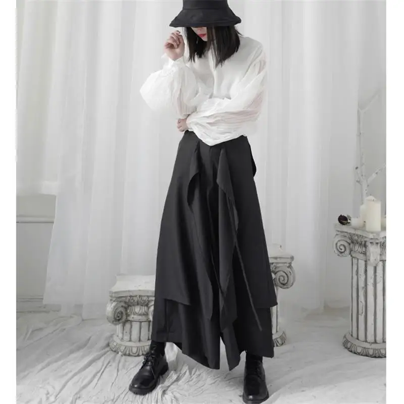 Lady Trouser Skirt Spring And Autumn New Brunet False Two Irregular Design Super Loose A Word Skirt Wide Leg Pants nike pants Pants & Capris