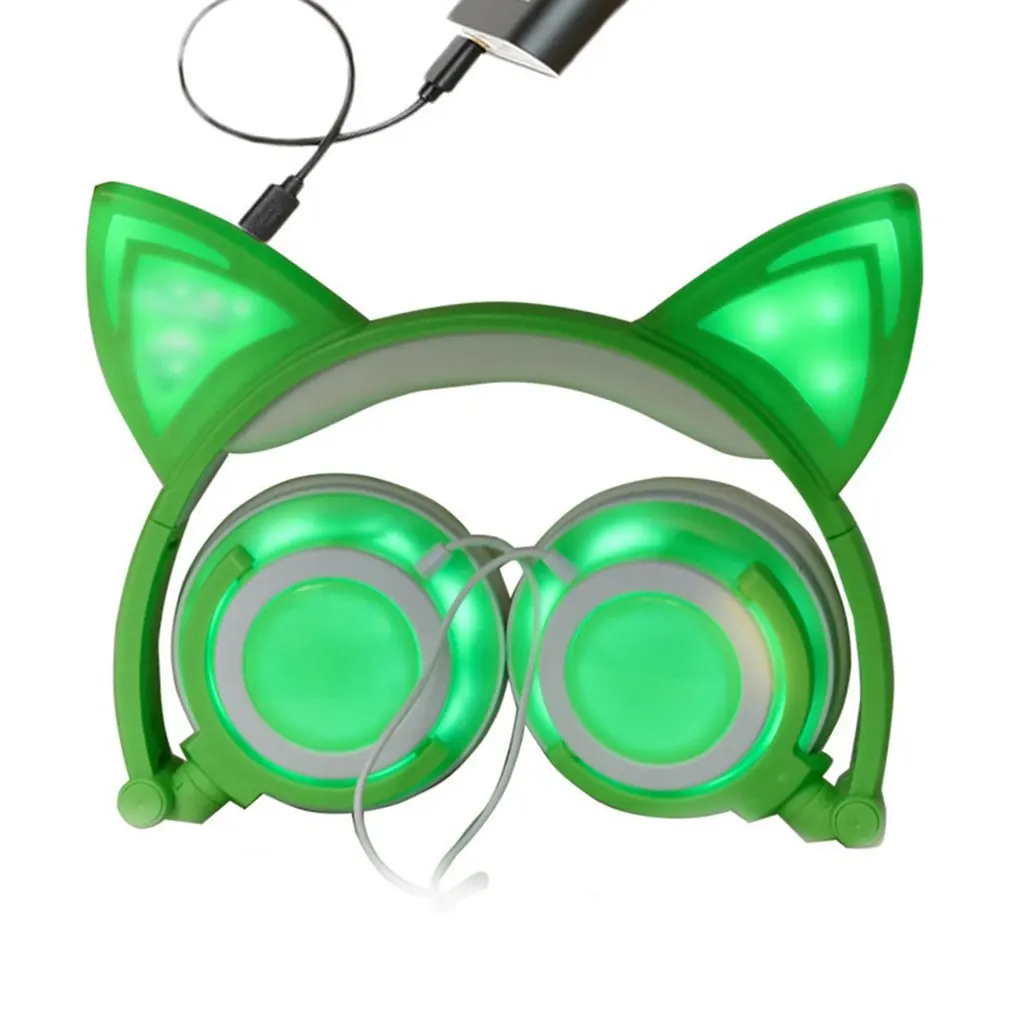 2020 Cat Ear headphones LED Ear headphone cat earphone Flashing Glowing Headset Gaming Earphones for Adult and Children