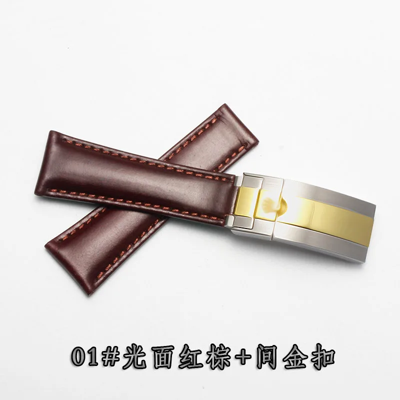 Brown 1 Silver Gold Кожаный ремешок для часов водонепроницаемый спортивный ремешок для часов 19 мм 20 мм 21 мм синий и коричневый ремешок для мужских часов наручные часы с откидной пряжкой - Цвет ремешка: Brown 1 Silver Gold