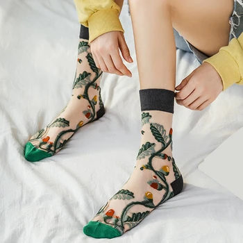 

Creative New Women Socks Harajuku Sunflowers Transparent Ladies Socks Casual High Quality Female Socks