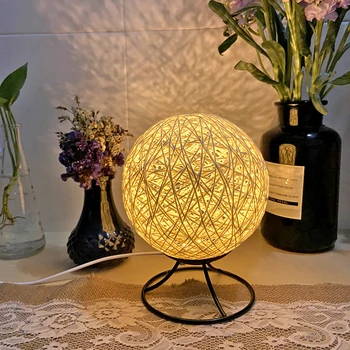 

USB Powered Home Bedroom Decorative Lamp Iron Base LED Rattan Ball Night Light Children Bedroom Star Projector Lamp