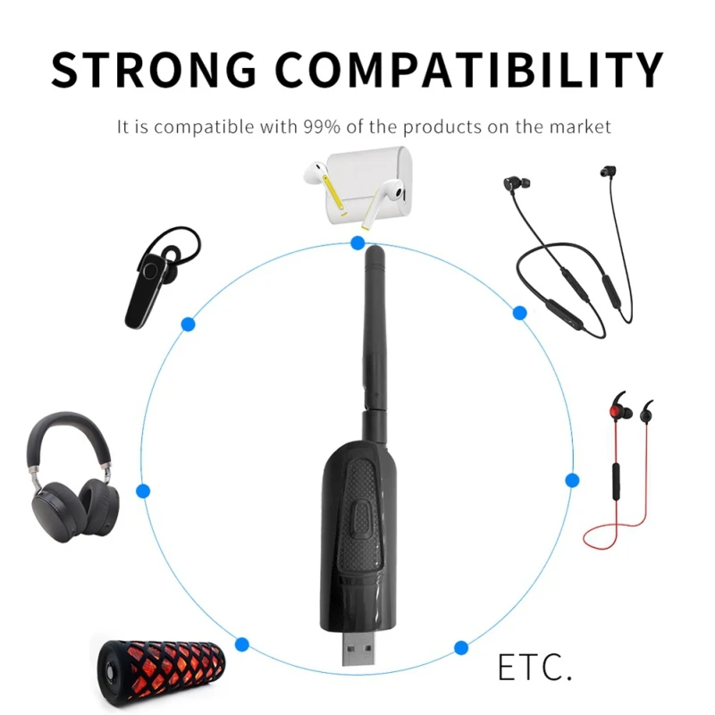 Беспроводной адаптер аудио-передатчика 5,0 Bluetooth Aptx с низкой задержкой и дальним диапазоном ТВ-ПК без USB драйвера аудио-ключа передатчика