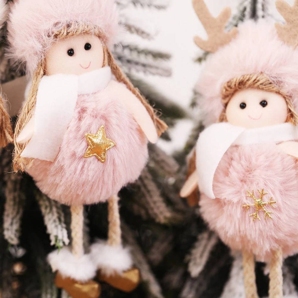 Рождественские милые украшения розовый белый шелк плюшевые Висячие осанки кукла окно декорированные ангелочками для дома Рождественская елка подарок