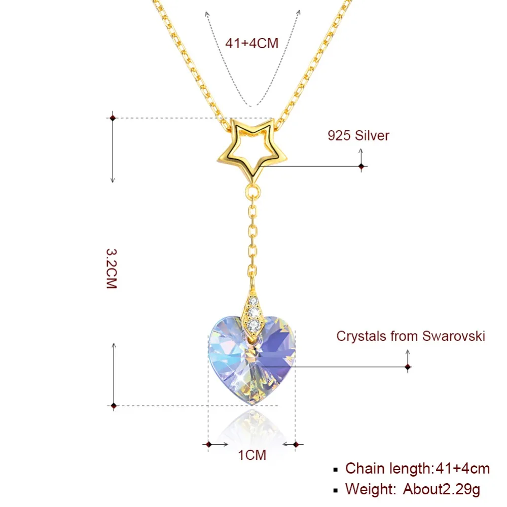 Ожерелье LEKANI с кристаллами Swarovski из стерлингового серебра 925 пробы, подвеска с синим кристаллом в виде сердца, романтический подарок для женщин, хорошее ювелирное изделие