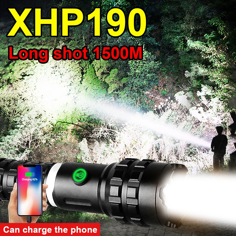 XHP190 Powerful Flashlight 26650 Super High Power Rechargeable Led Flashlights XHP90.2 Tactical Torch Waterproof Camping Lantern high powered flashlights