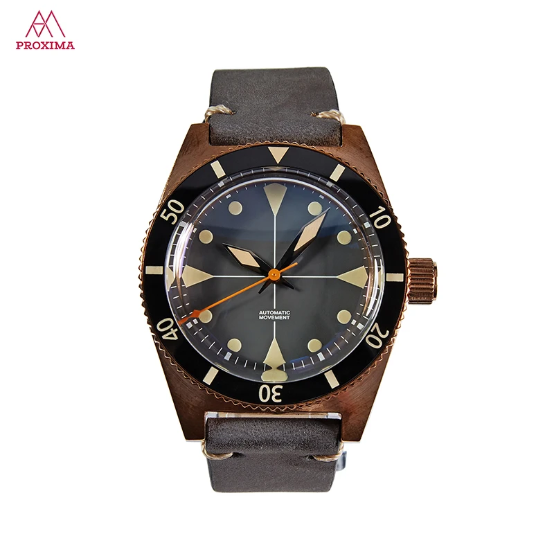 Proxima Submariner часы для дайвинга 200 м водонепроницаемые мужские спортивные механические часы+ ремешок из натуральной кожи подарки для мужчин наручные часы - Цвет: 6200 Ceramic Bezel