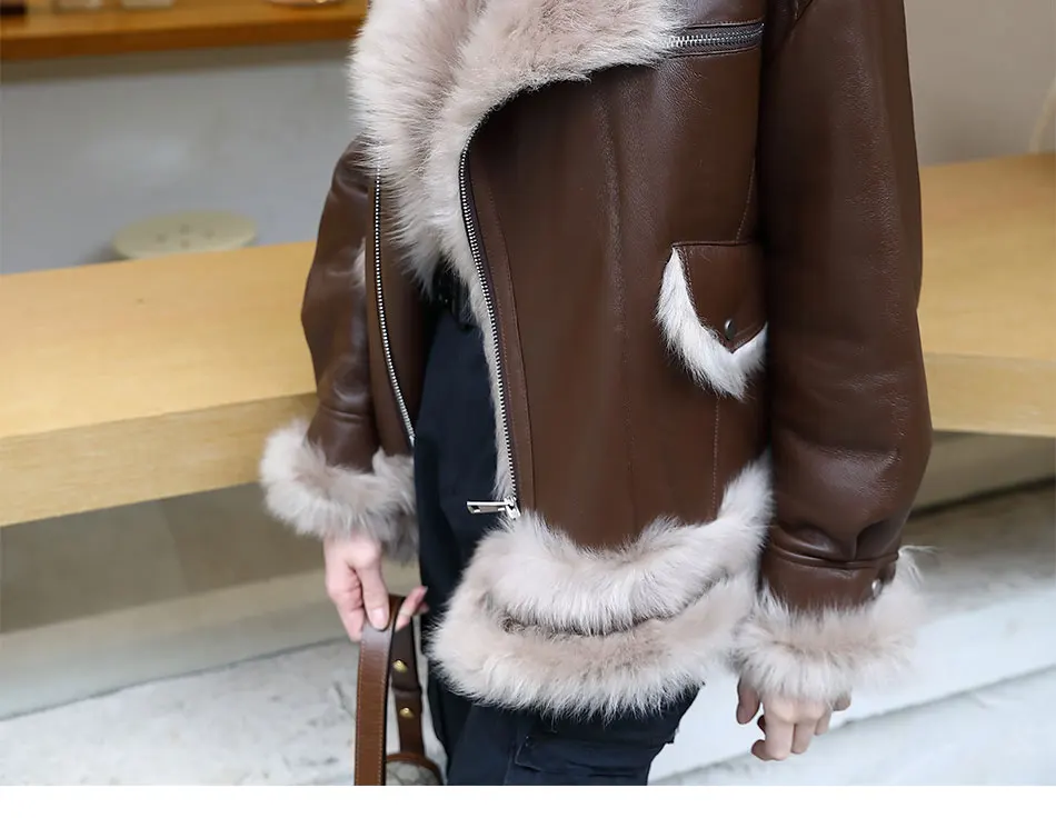 Woman Real Wool Leather Coat Winter Sheepskin Fur Locomotive Jacket Double Faced Fur Jacket Fashion Warm Shearing Fur Outerwear puffer coat with fur hood