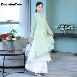 2019 летние вьетнамское аозай китайское традиционное платье qipao cheongsam платья из хлопка и льна китайский халат aodai шт костюм