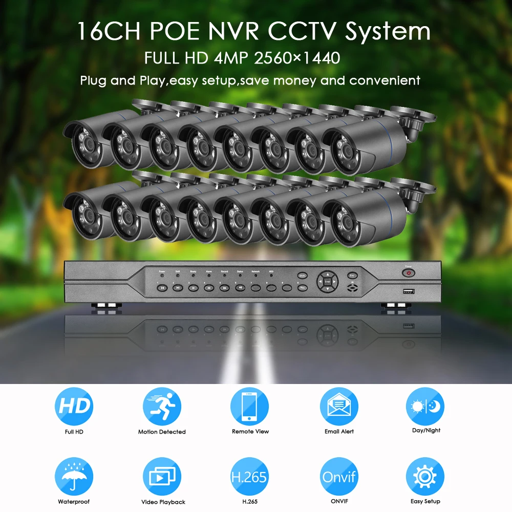 AZISHN H.265 16CH POE NVR комплект 4MP CCTV камера система 4MP наружная Водонепроницаемая аудио ip-камера POE безопасности комплект видеонаблюдения