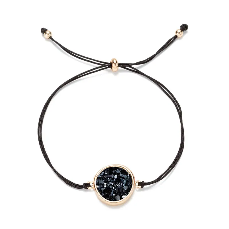 Модный Круглый Druzy браслет Drusy из искусственной смолы Druse камень Регулируемый веревочный шнур браслет ювелирные изделия для женщин/подарок подруге
