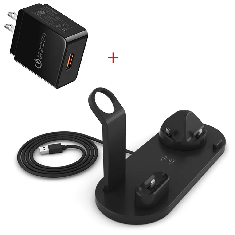 Black US Plug NYFundas Qi Беспроводное зарядное устройство Подставка док-станция для Apple Watch серии 4 3 2 Iphone XS MAX XR 8 Plus X IWatch Airpods индукция - Тип штекера: Black US Plug