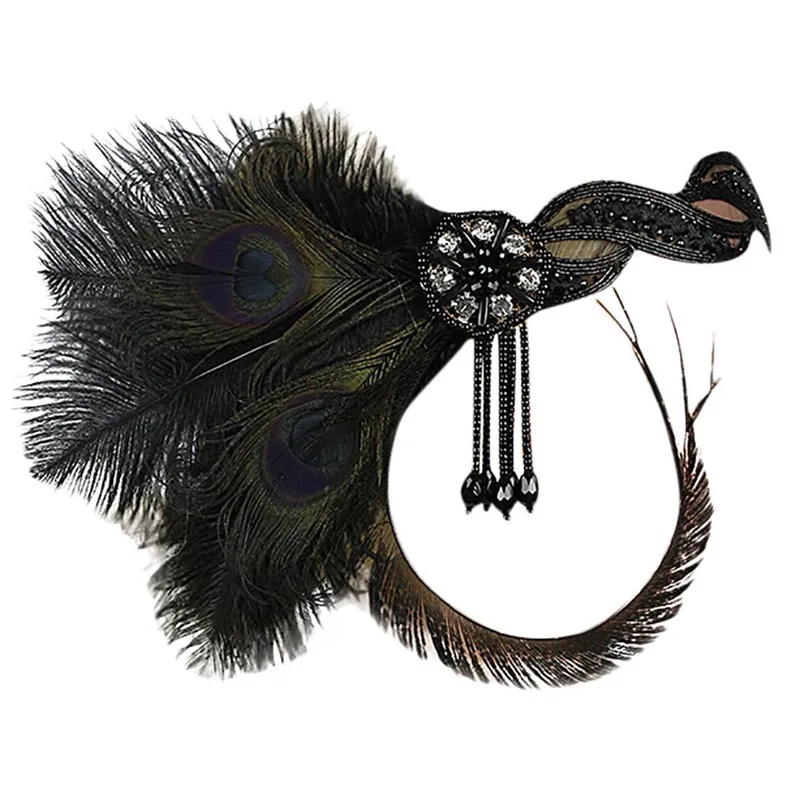 1920s головной убор, головной убор с перьями, головной убор «Грейт Гэтсби», винтажный головной убор с перьями+ эластичная лента, вязаный теплый головной убор D6